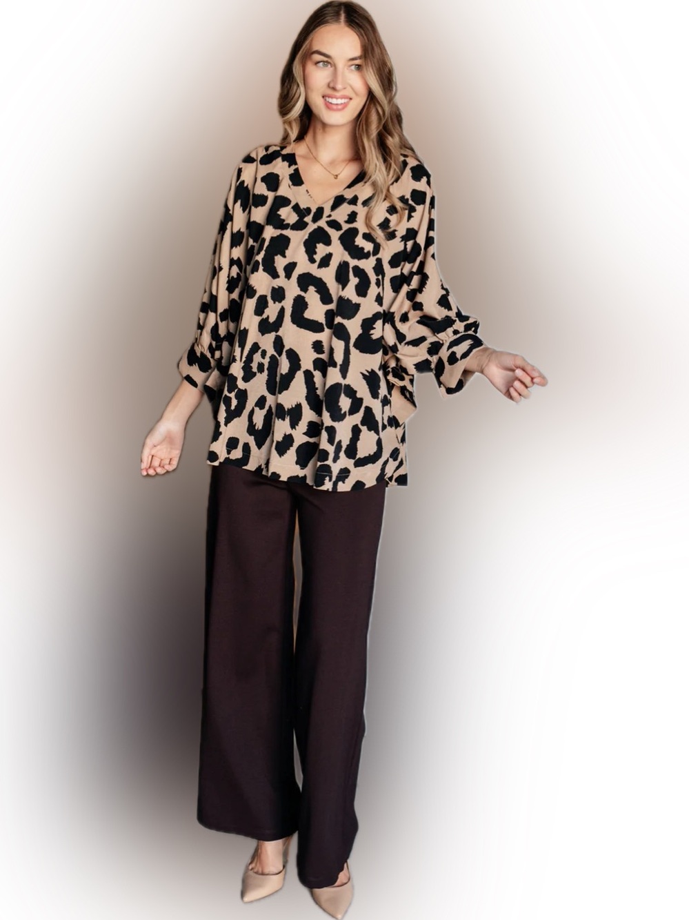 JODIFL Black and Beige Spot Print Blouse